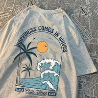 Happiness Comes In Waves Printing Men Women Clothes Fashion Loose Tops Creativity Casual T Shirt Pattern Loose Tshirts Couple