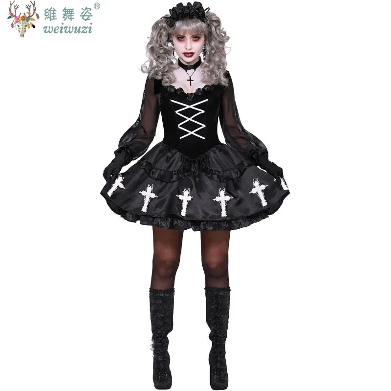 

Halloween Costume Adult Women Gothic Lolita Dress Cosplay Costume Nun Vampire Doll Church Religious Witch Fancy Outfit Carnival
