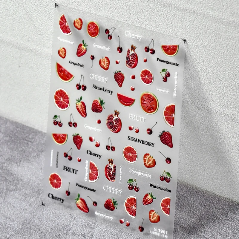 Guava Red Strawberry Nail Art Sticker Decal Slider Summer Juicy Fruit Cherry Strawberry Nail Sticker Nail Art Decoration Sticker