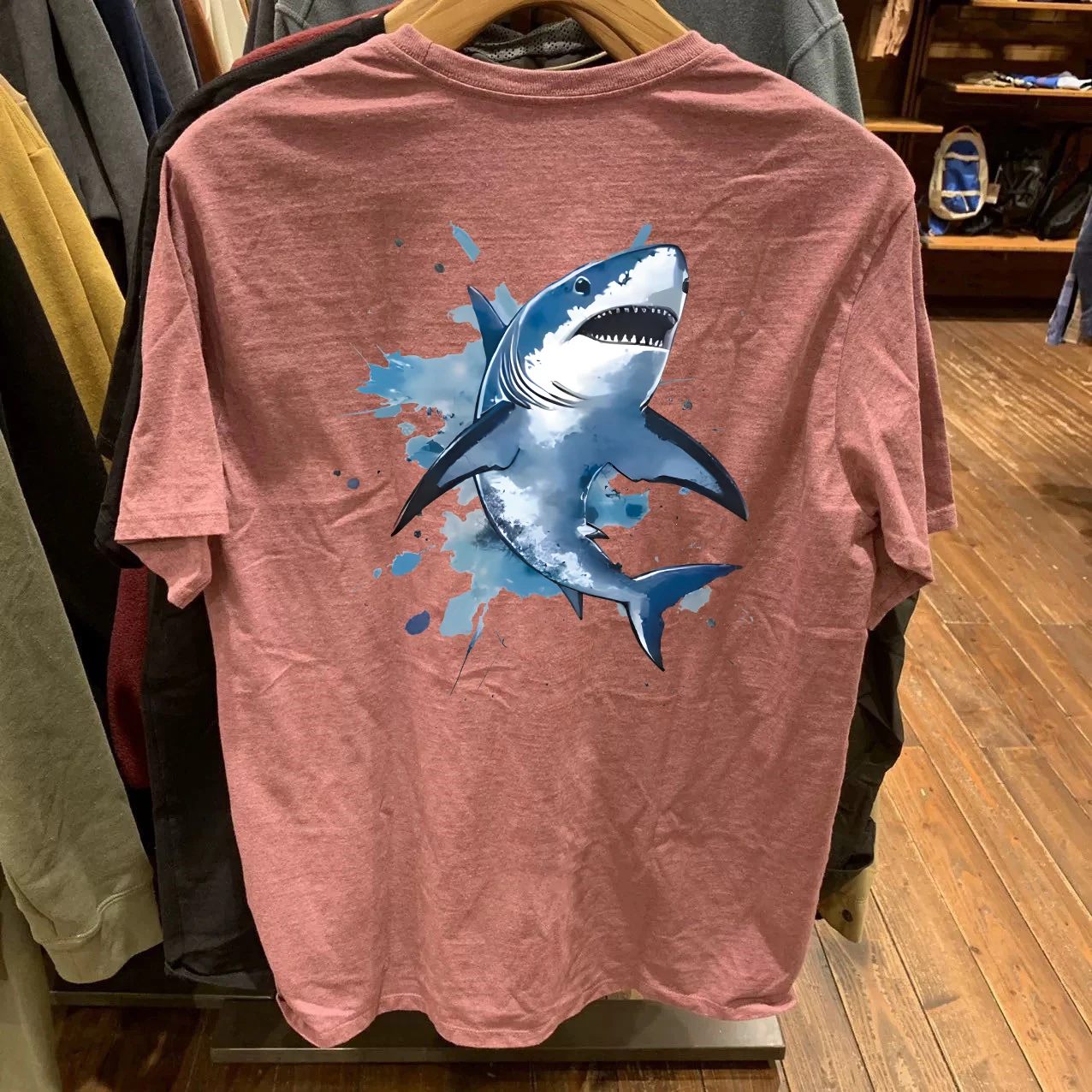 

Heavyweight Pure Cotton Short Sleeve T-Shirt Unisex Loose Fit Shark Print Casual Top Summer Fashion Streetwear round Neck