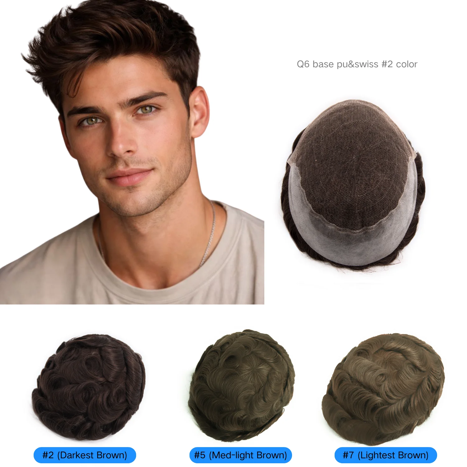 

Мужской парик Q6 из натуральных человеческих волос, протез для мужчин, парик на сетке и с узлами из полиуретана, 100% мягкий протез из натуральных человеческих волос для мужчин