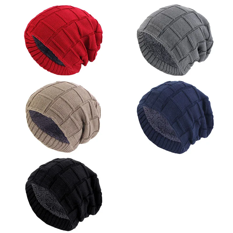 Winter Keepwarm Unisex Knitted Velvet Inner Lining Skullcap Beanies