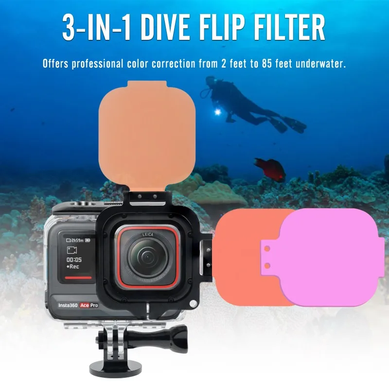 Nitescuba-Submersible Flip Filter for Insta360 Ace Pro, Official Waterproof Case, Color Correction Accessory, 3Pack