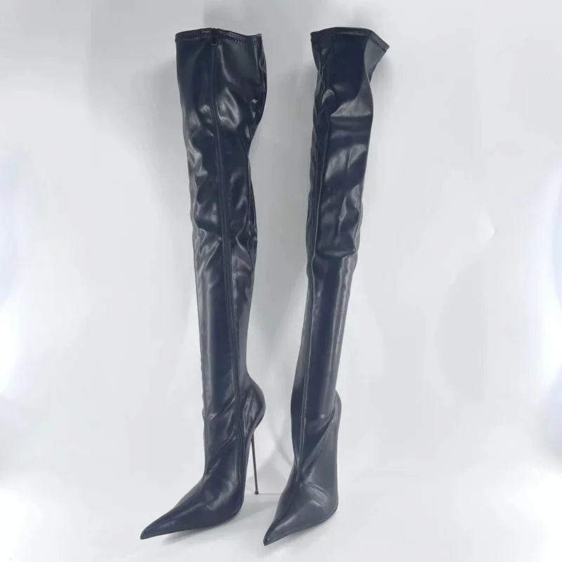 FHC 17 cm Stivali alti alla coscia da donna con tacco in metallo, Botas lunghi sopra il ginocchio, Scarpe da letto da uomo Cosply, Punta