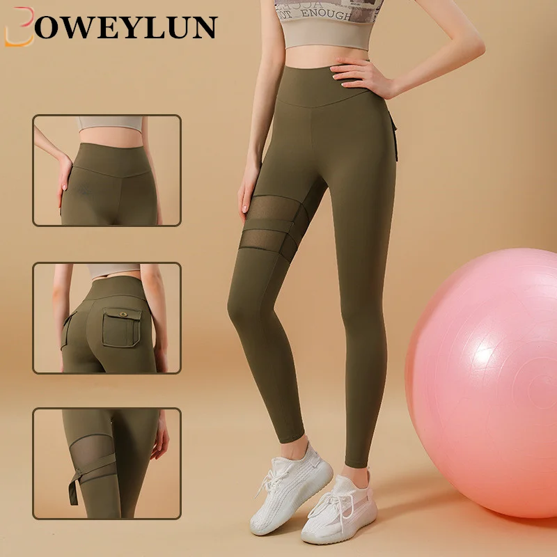 

BOWEYLUN Mesh Splicing High Waisted Hip Lifting Fitness Trouser Women's Sport Running Yoga Pants Female Autumn and Winter