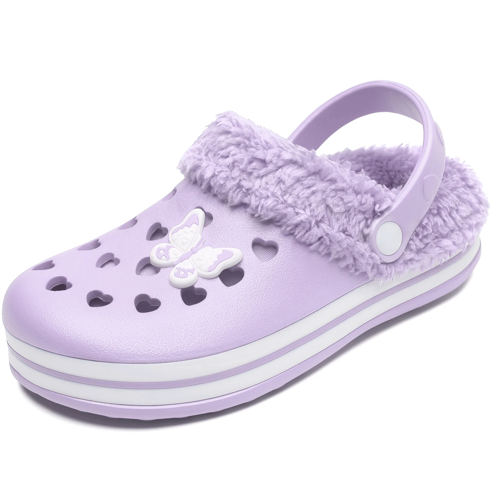 Casual Plus Fleece Clogs With Cute Cartoon Charms For Girls, Lightweight Anti Slip Clogs For Indoor Outdoor, Winter