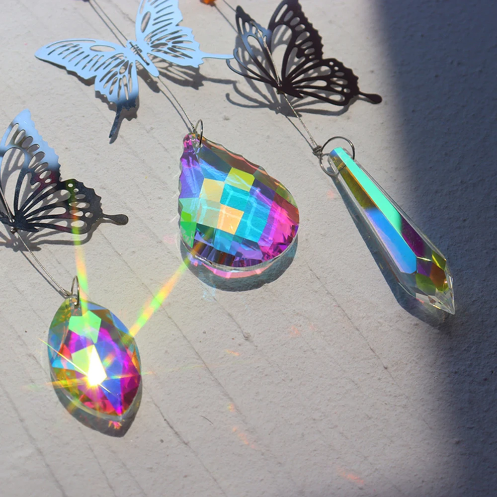 Crystal Suncatcher Butterfly Hanging Pendant Silver Color Rainbow Maker Sun Catcher Prism Glass Ornament Craft Home Garden Decor