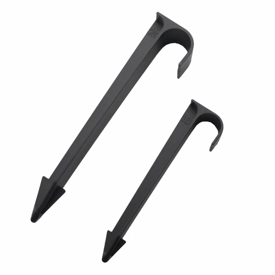 10 pieces C-shaped plastic ground stakes for DN16 and DN20 drip irrigation tubing — durable PP construction — garden hose suppor