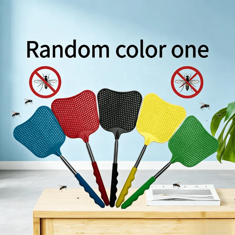 1 Random Color 5-Section Telescopic Fly Swatter, Stainless Steel Plastic Retractable Swatter, Lightweight for Indoor Outdoor