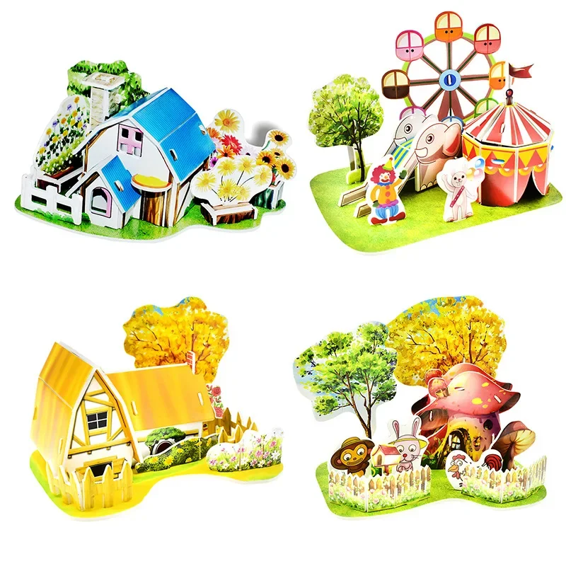 Modèle d'assemblage de maison de dessin animé pour enfants, puzzle 3D, jouet en papier, modèle de construction, apprentissage précoce, cadeau de bricolage pour enfants