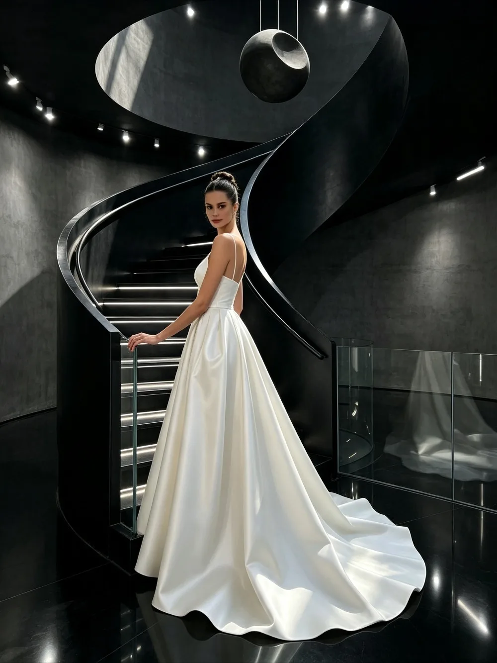 Customized Satin Thin Shoulder Strap A-line Wedding Dress 2026 V-neck Cinched Waist Pleated Bridal Gown Suitable for Parties