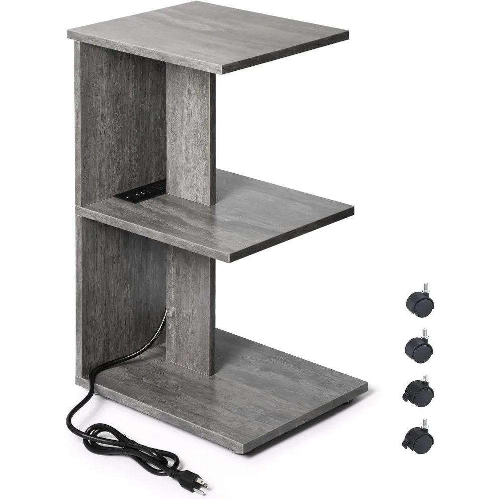 

End Table with Charging Station Narrow Side Tables for Small Spaces with Ports and Outlets Rolling Bedside Nightstand Sofa Couch