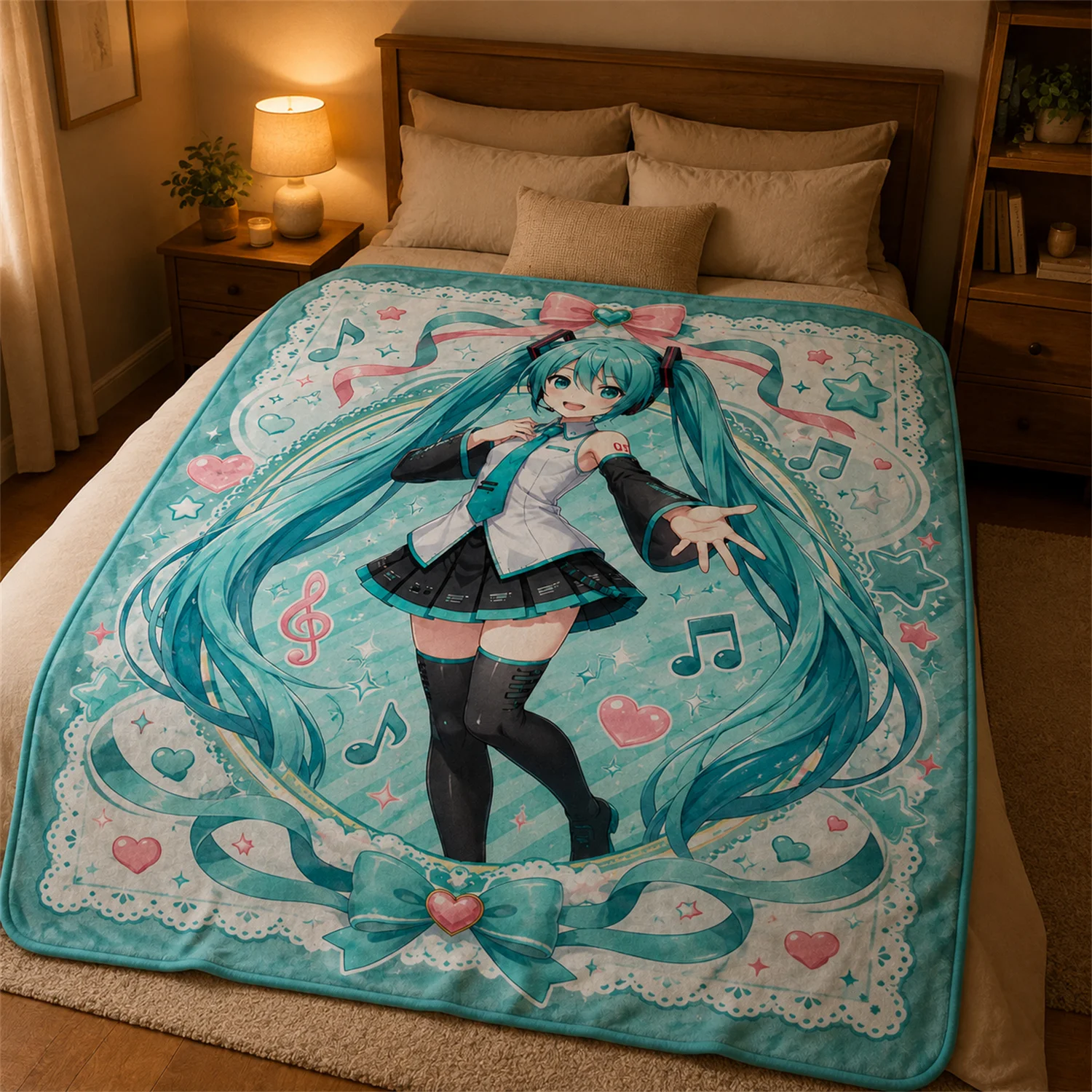 Anime Hatsune Miku Decke Weiche Flanell-Fleece-Decke Niedliche Vocaloid-Charakter Bettwäsche Wohndeko Geschenk – Detail 3