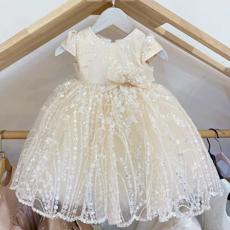 Kids Formal Princess Dress Children Flower Girl Wedding Baby First Birthday Host Girls Piano Performance Sequin Pageant Clothes