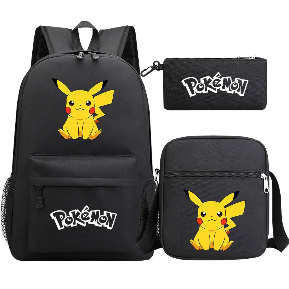 Mochila de Pokémon Pikachu para niños, morral escolar de 3 piezas, resistente al agua, para estudiantes