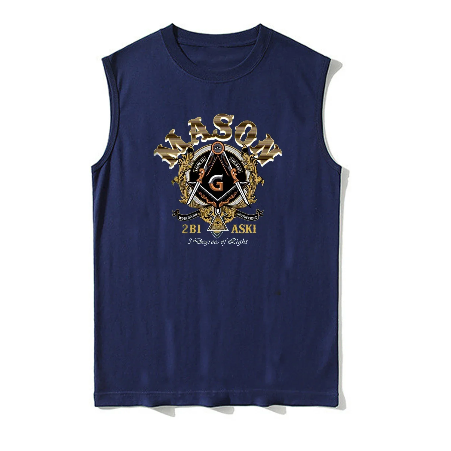 Freemason Square & Compass Symbol Worldwide Brotherhood Masonic Tank Top 100% Cotton O-Neck Casual Mens Vests Sleeveless T-shirt