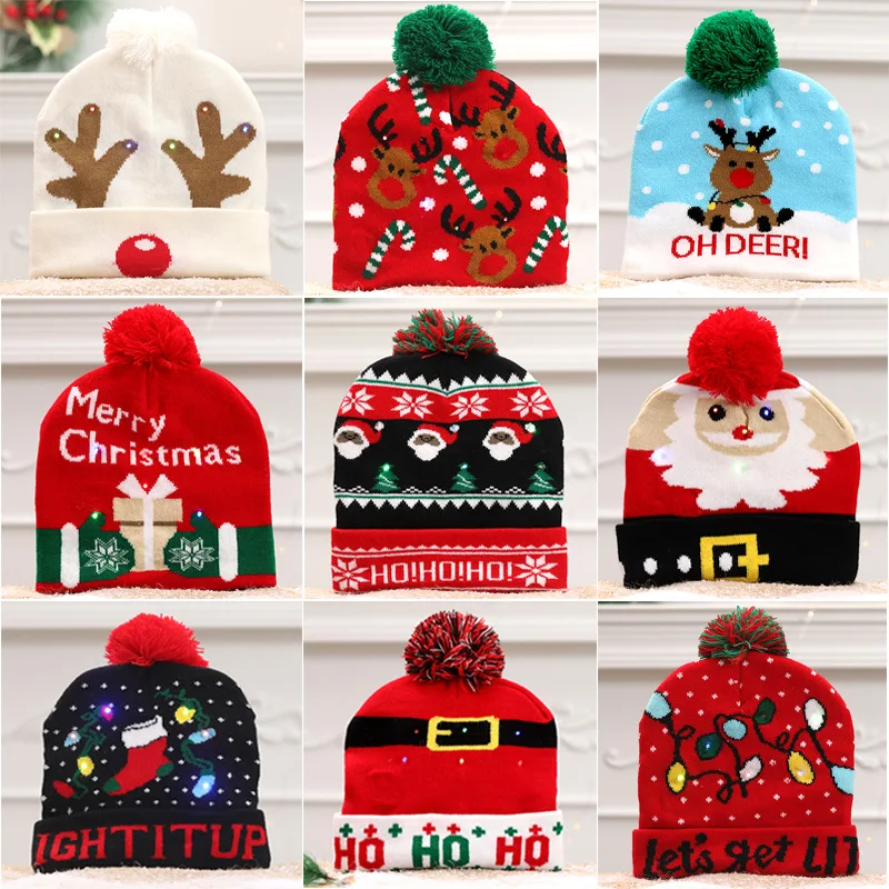 Creative Flashing Led Light Christmas Hat Snowman Winter Warm Color Knitted Cap Christmas Gift For New Year Xmas Party Decor