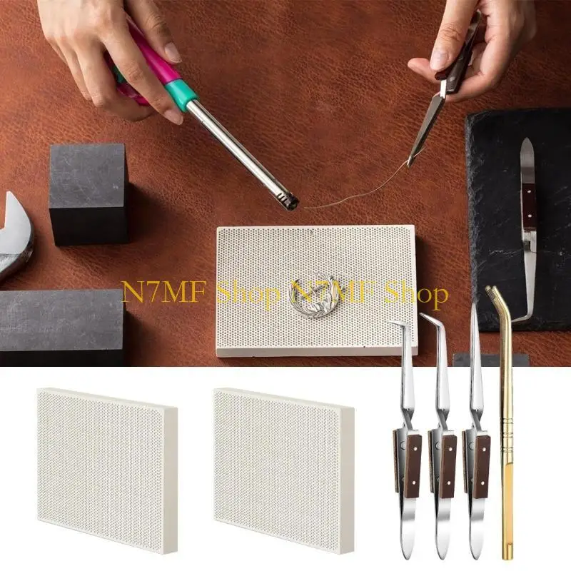 

N7MF Honeycomb Soldering Blocks Reverse Lock Tweezers Jewelry Making Tool for Jewelry