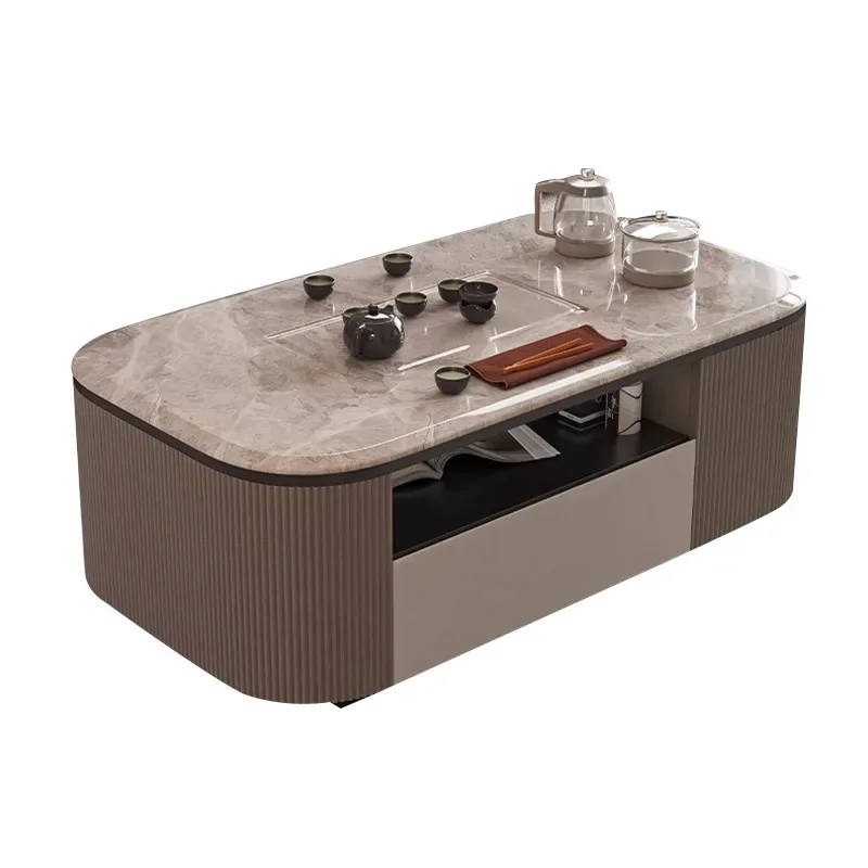 

Modern light luxury household high-end supercrystalline stone Kung Fu tea several living room multi-functional telescopic