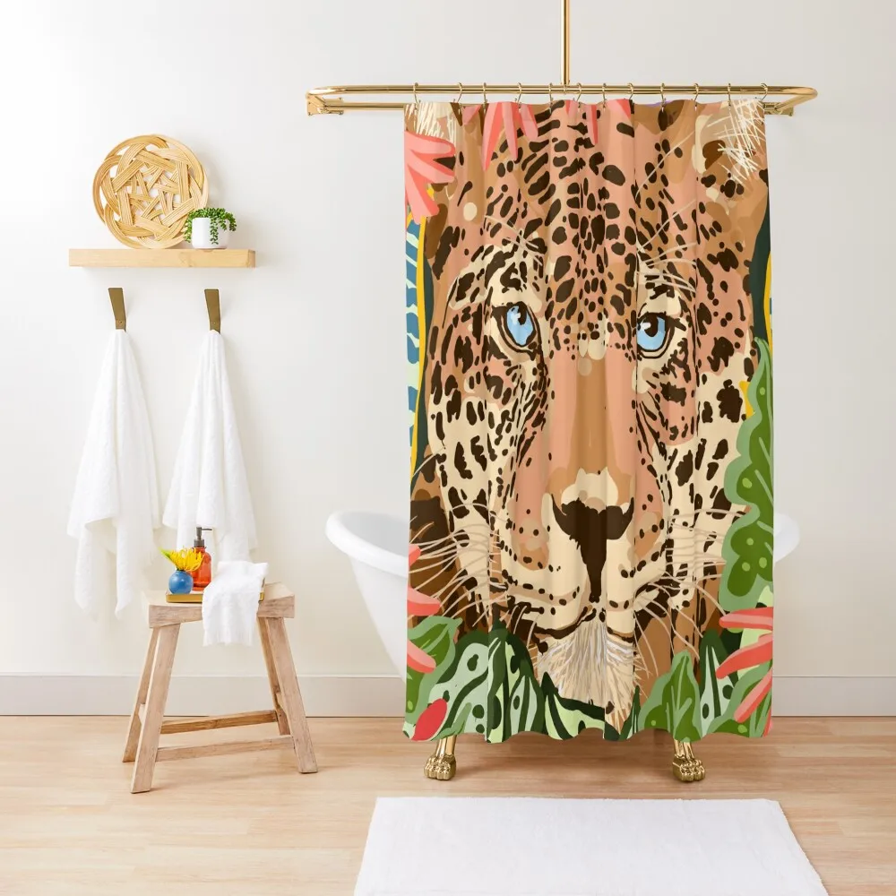 

Peek A Boo Leopard Shower Curtain Waterproof Fabric Shower Elegant Bathroom Curtain