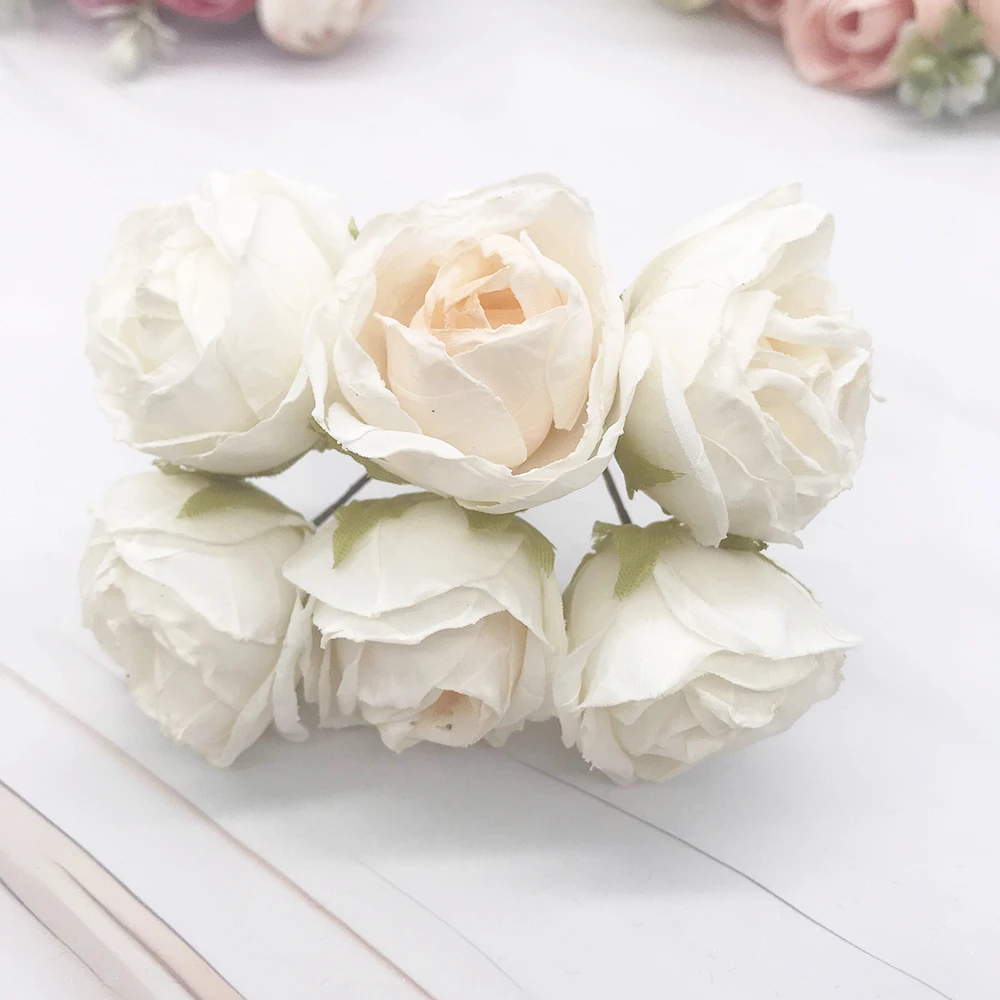 6 piece of simulation diy garland forest headdress European tea bud, hot edge retro rose silk flower bud decoration material