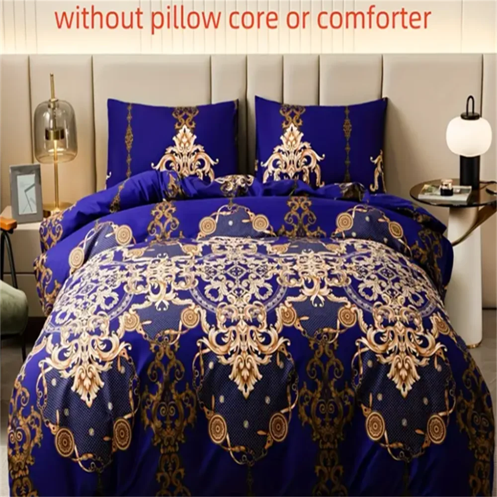 Luxury Navy Blue Modern Style Digital Bedding Cover Printing Cotton Fabric Bedding Set Duvet Cover Pillowcases Home Textile