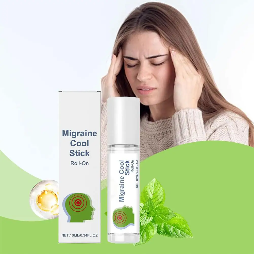 10ml Migraine Cool Roll-On Stick,Aromatherapy Cooling Roller,Sooth Head Tension Fatigue,Temple Relax Essential Oil Care
