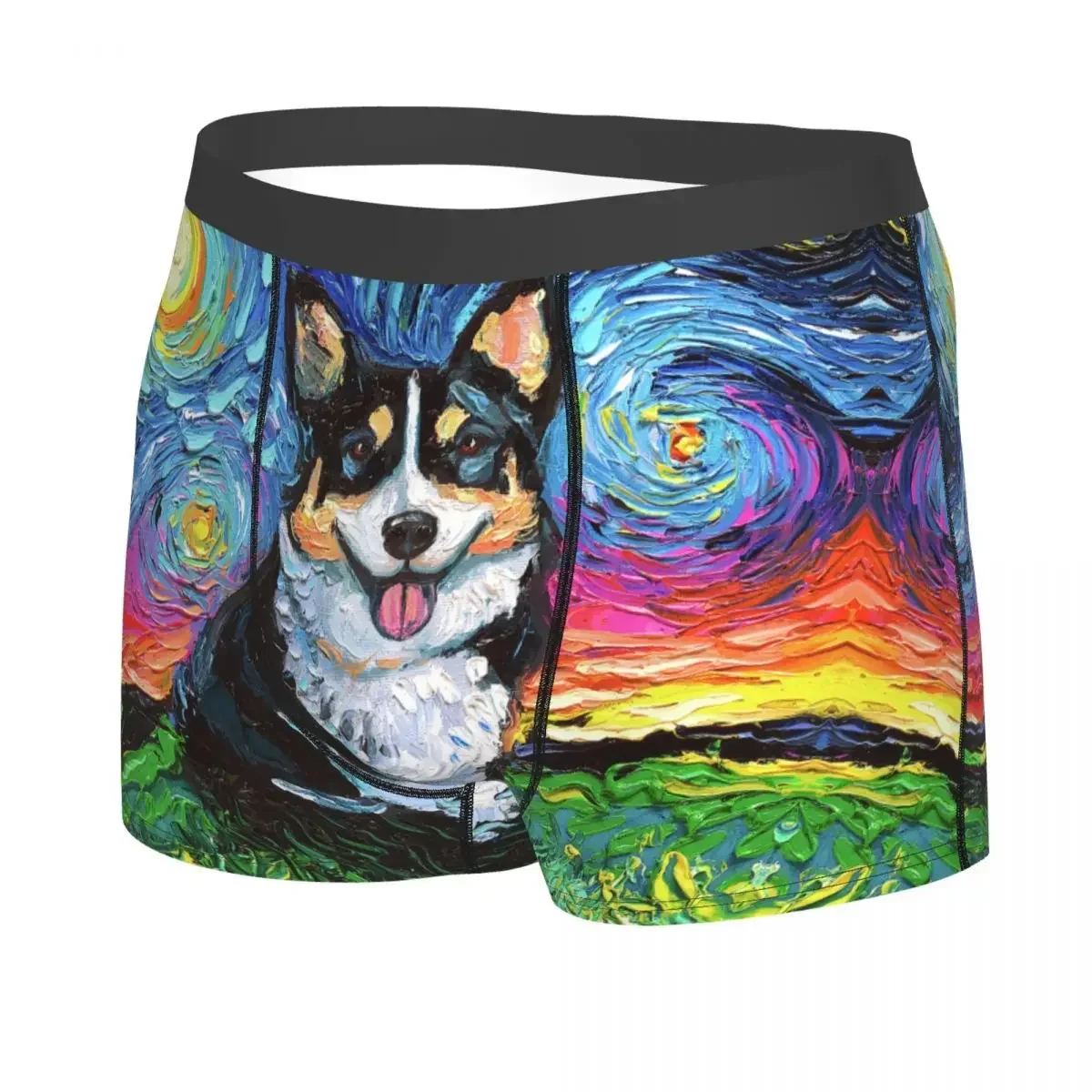 Fashion Welsh Corgi Starry Night Boxers Shorts Panties Men's Underpants Breathbale Pet Dog Lover Briefs Underwear