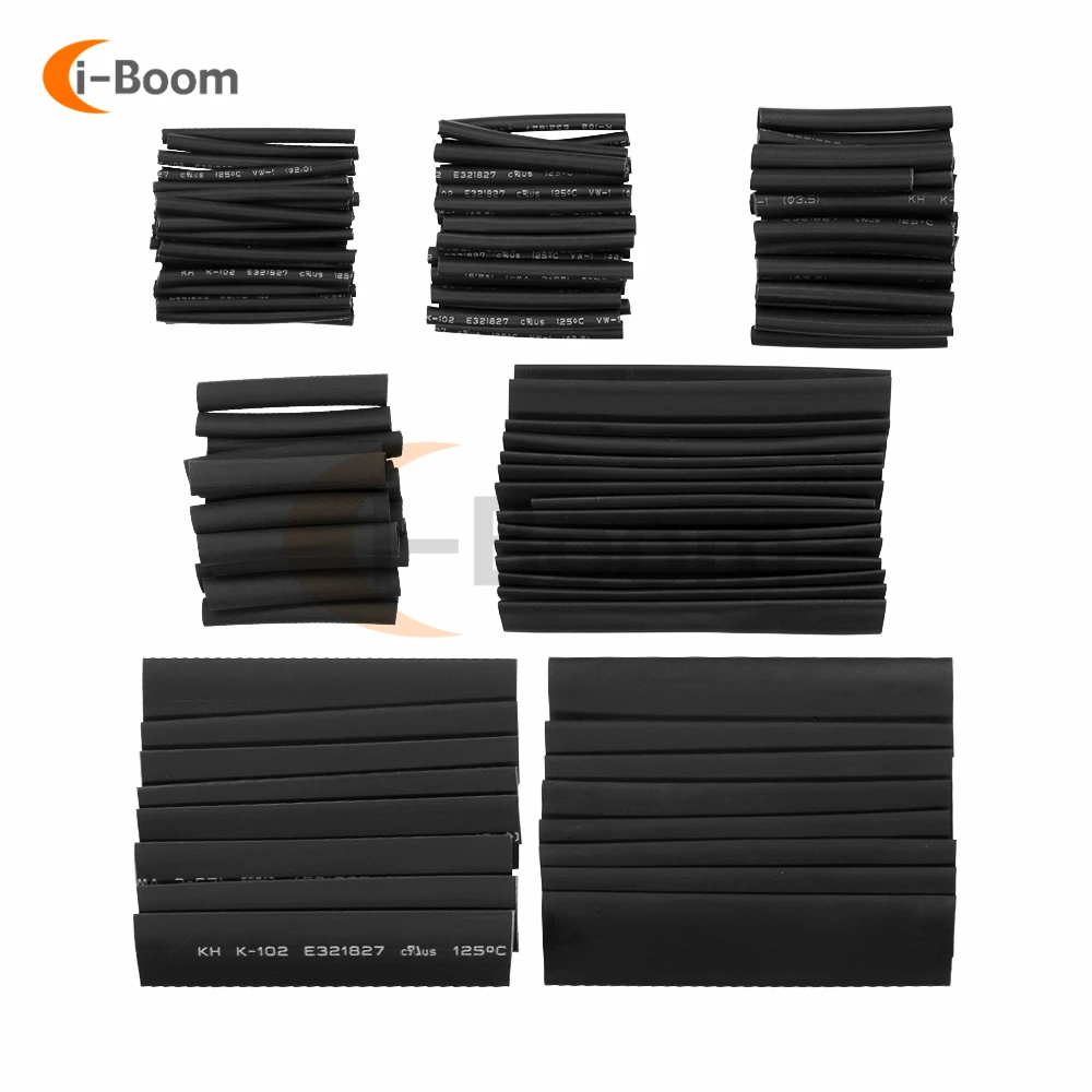 127Pcs/lot Black Polyolefin Heat Shrink Tubing 10.4 Mpa 2:1 Shrinking Tube Car Cable Sleeving Assortment Wrap Wire Kit