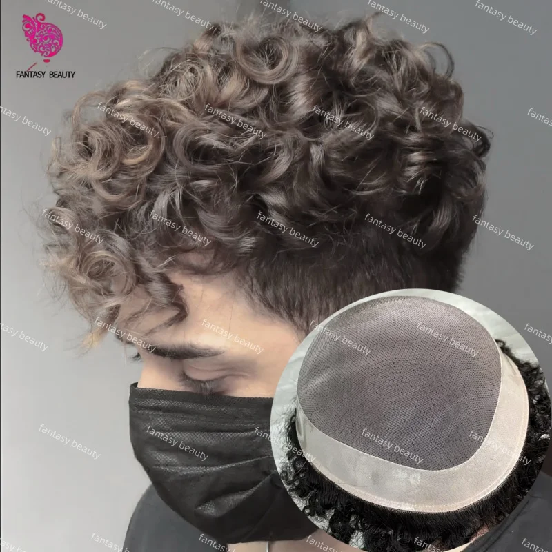 

Good Black Brown European Human Hair 15mm 20mm 30mm afro kinky curly fine mono toupee for men Capillary Prosthesis Replacement
