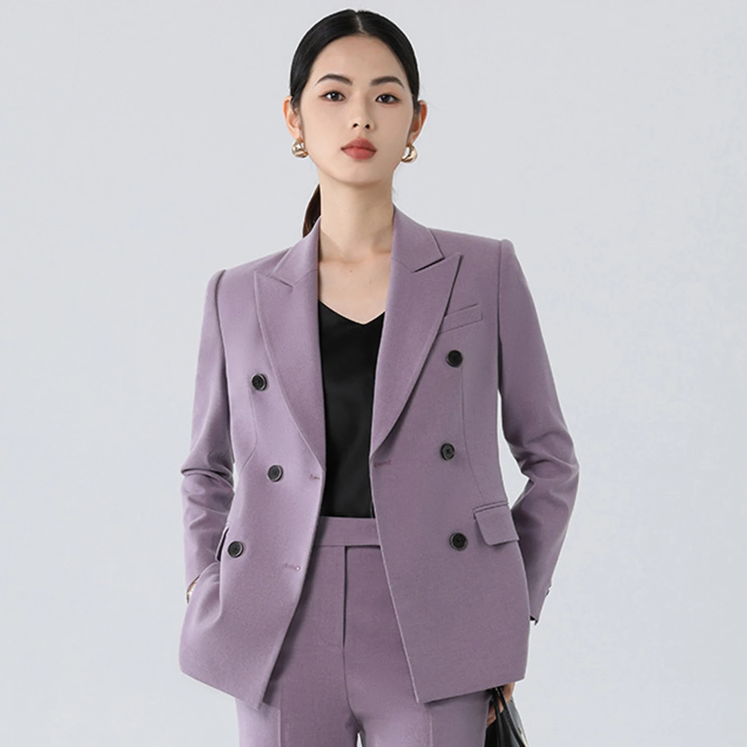 Allingentle Purple Women's Suit Slim Fit Pantsuit 2 Piece Suit Double-Breasted Blazer for Casual Office Customize