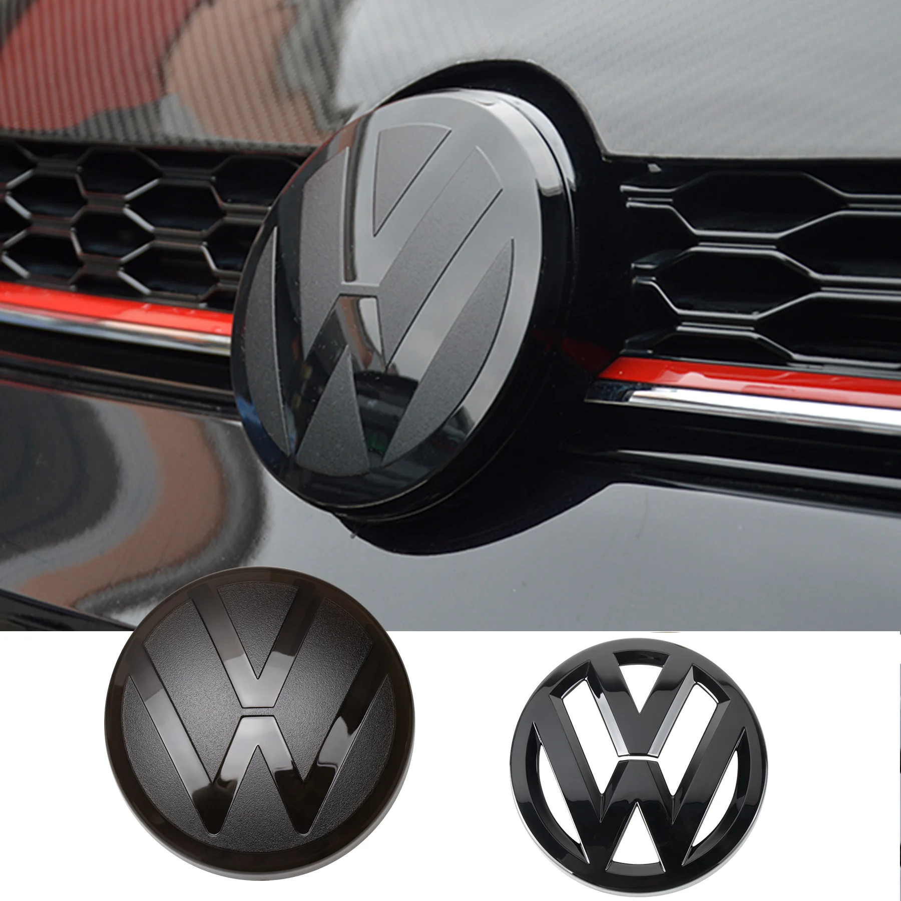 1set Car Front Grill Badges Rear Trunk Emblem Lid Covers Logo Sticker Black white For VW T-ROC 2018-2020 Auto Accessories