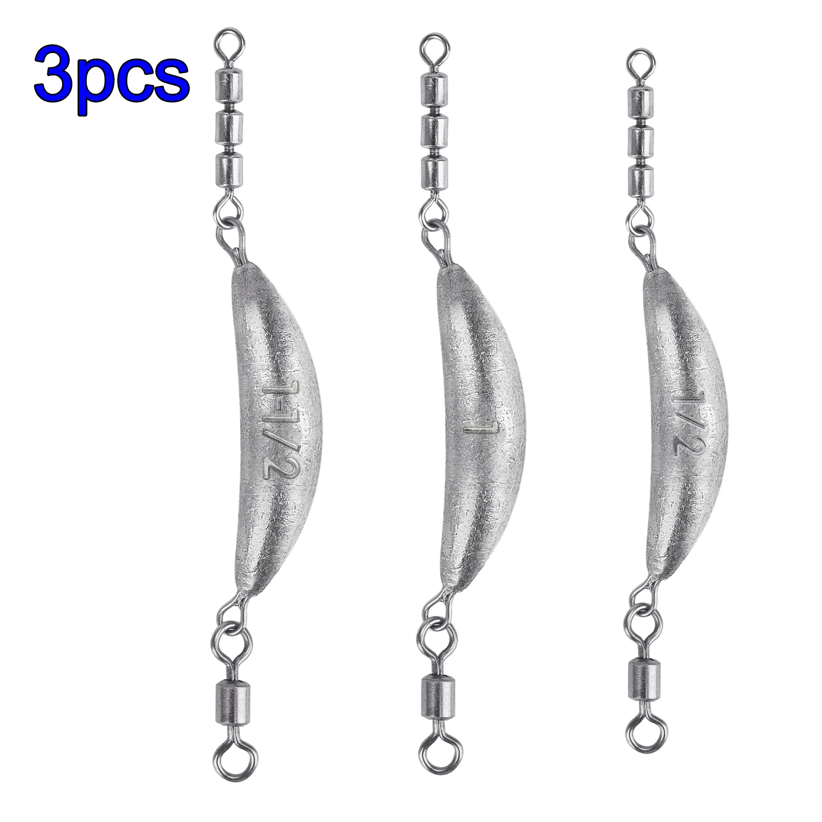

THKFISH 3pcs Fishing Lead Weights 14g 28g 43g Saltwater Rolling Leads Sinkers With Swivels Banana Shape Weight Sinker