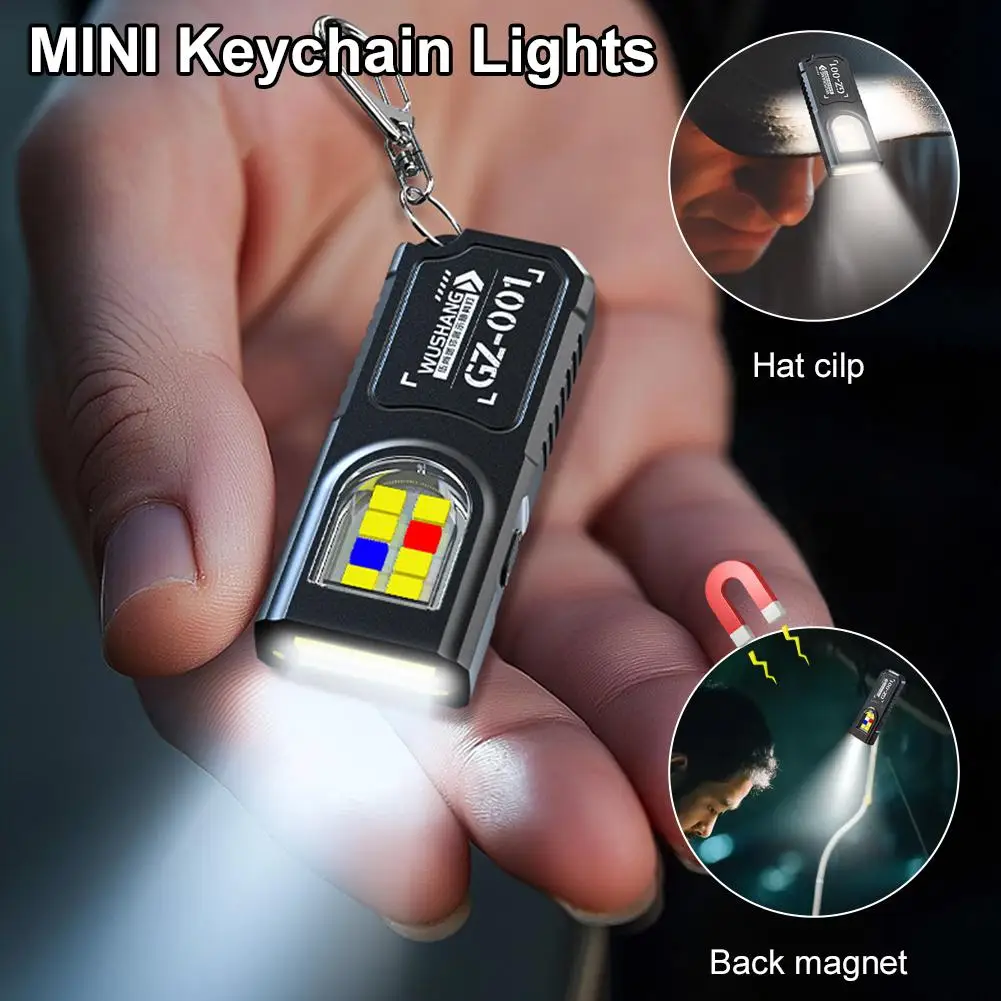 

Multifunctional Keychain Flashlight USB Rechargeable Mini Flashlight With COB Work Light Keyring Camping Walking Pocket Lamp