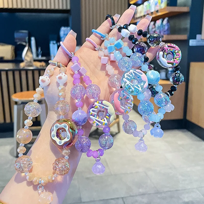 

Новое поступление, модная цепочка для телефона ручной работы с пончиком из бисера - милый чехол для телефона, подвеска-сумка и брелок, элегантный ремешок на запястье | Пер