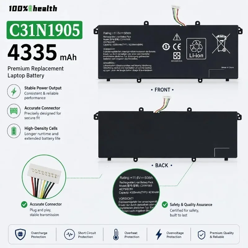 For ASUS C31N1905 Battery Replacement Laptop Battery for S5600F S433FL S533F ADOL14FLC Rechargeable Notebook Power Battery