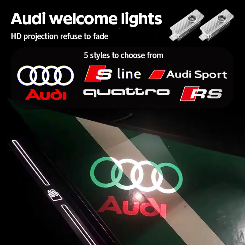 

For Audi Sport RS A3 A4 B8 8P 8V A6L C7 C6 C5 A5 A8 Q3 Q5 Q7 B7 B6 B9 SLINE Quattro Car HD Door Welcome Light Led Projector Lamp