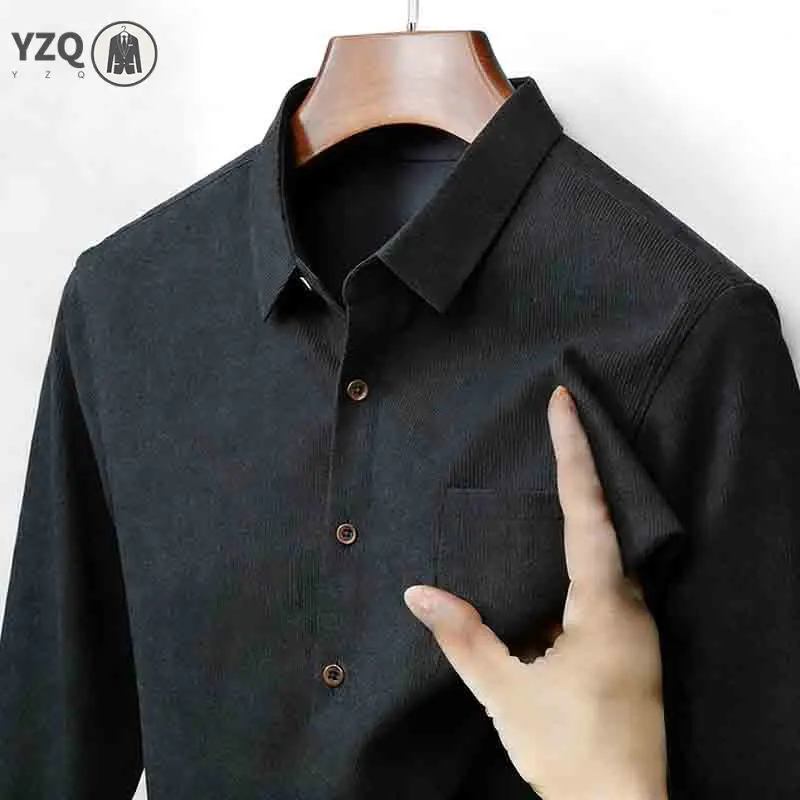

Autumn Winter Men's Corduroy Shirt Vintage Ribbed Texture Solid Color Long Sleeve Comfortable Casual Shirt Male