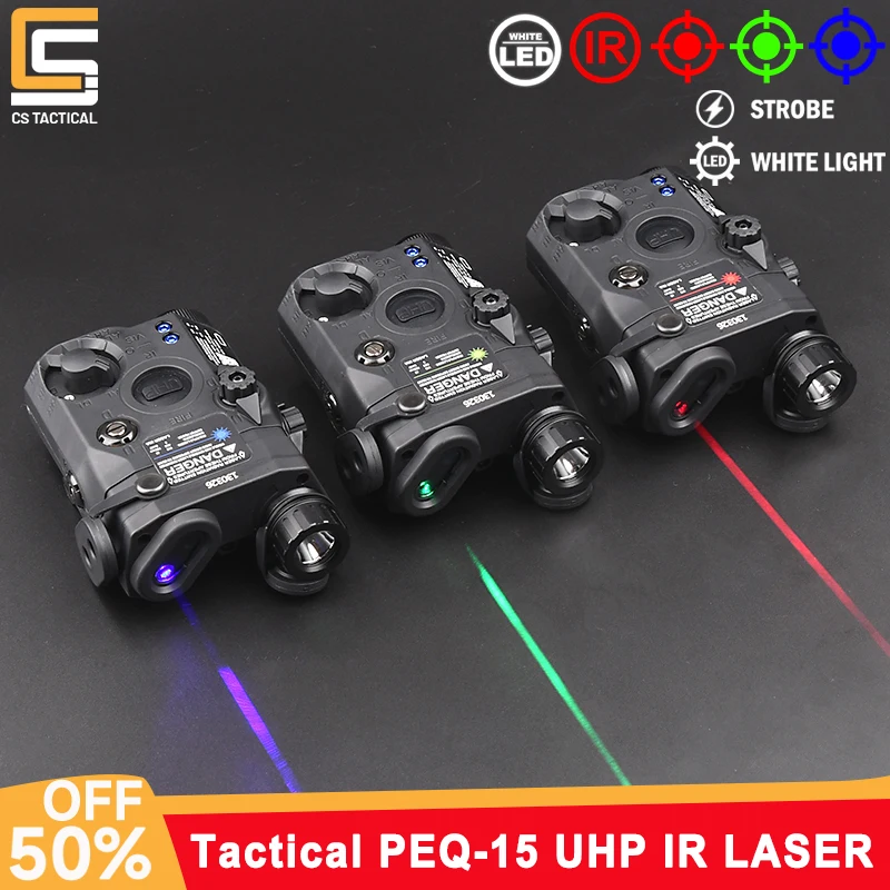 WADSN Tactical PEQ-15 IR Red Green Blue Dot Aiming Laser White LED Scout Light Hunting Airsoft Weapon Accessory For 20mm Rail