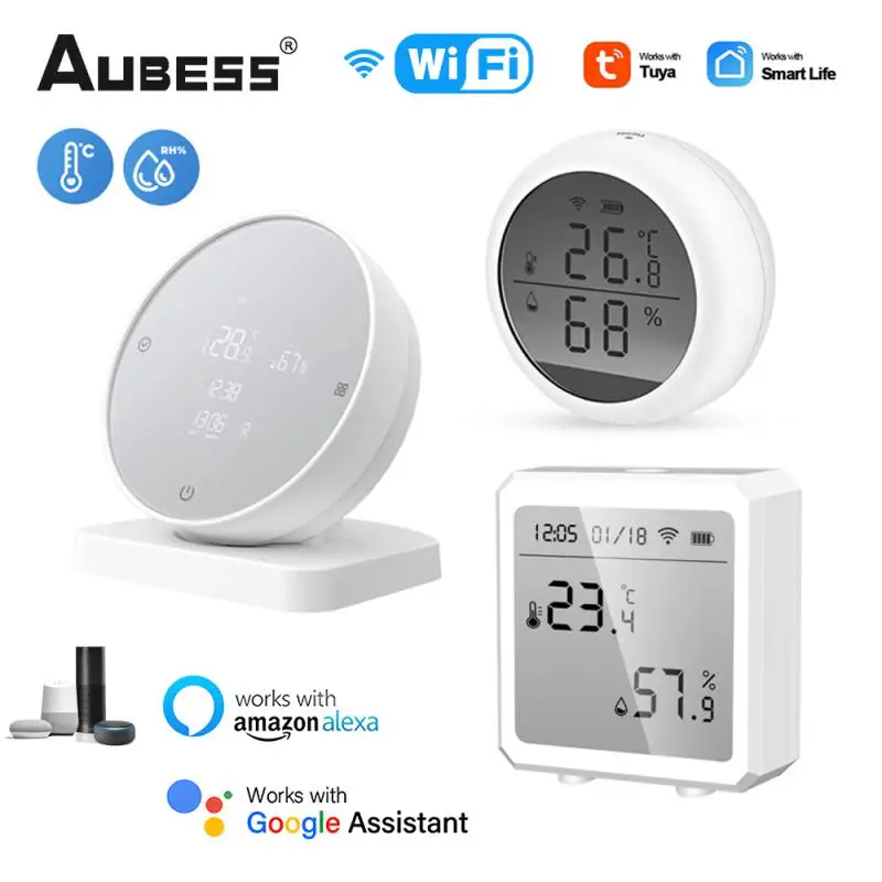 Aubess Tuya Wifi Temperatuur En Vochtigheid Sensor Met Scherm Display Binnenthermometer Detector Smart Home Via Smart Life App