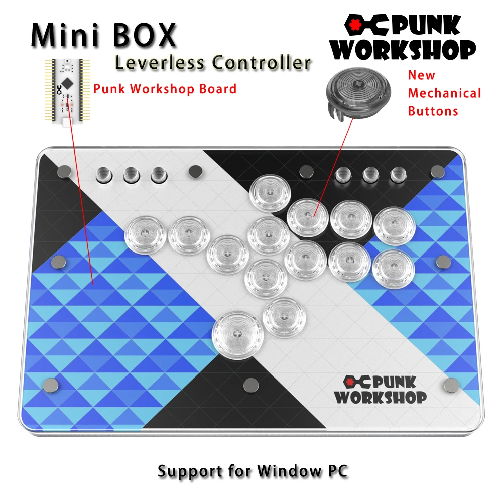 Punk Workshop Mini BOX Leverless Controller Mini HitBox SOCD Fighting Stick Controller Mechanical Button Support PC