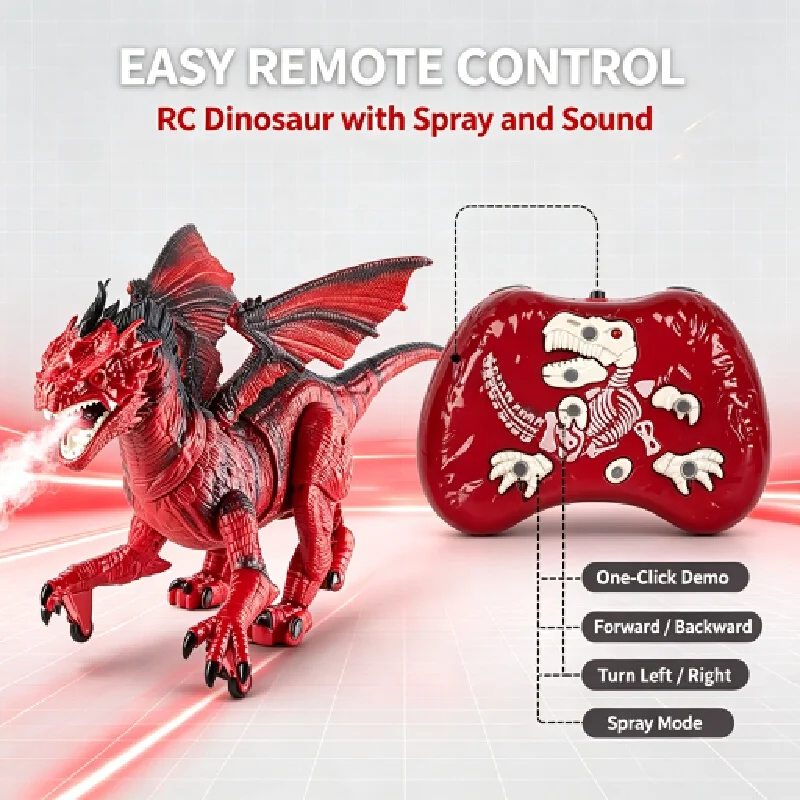 Large‑Size Electric Spray‑Mist Dragon Simulated Model With Led Light Sound Effect Rc Play Toy For Kids Realistic Fire‑Breathing