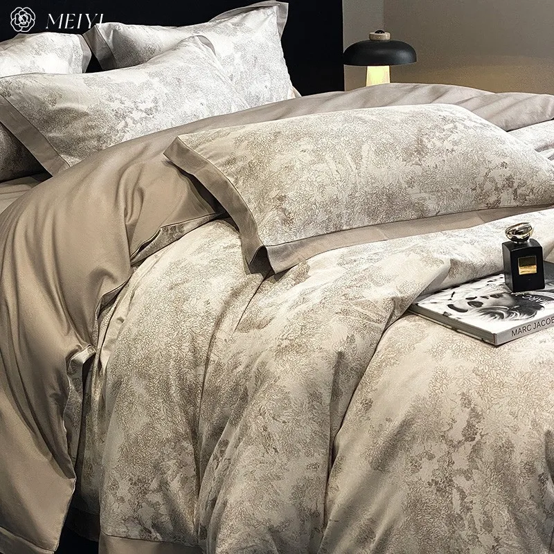 light luxury abraded four-piece set of pure cotton 100S long-staple cotton thickened quilt cover retro autumn and winter