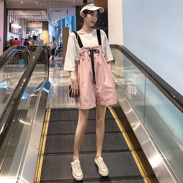 

Женские комбинезоны Ulzzang, свободные мешковатые карманы, летние повседневные комбинезоны с высокой талией, простые универсальные однотонные уличные корейские стильные студенческие комбинезоны