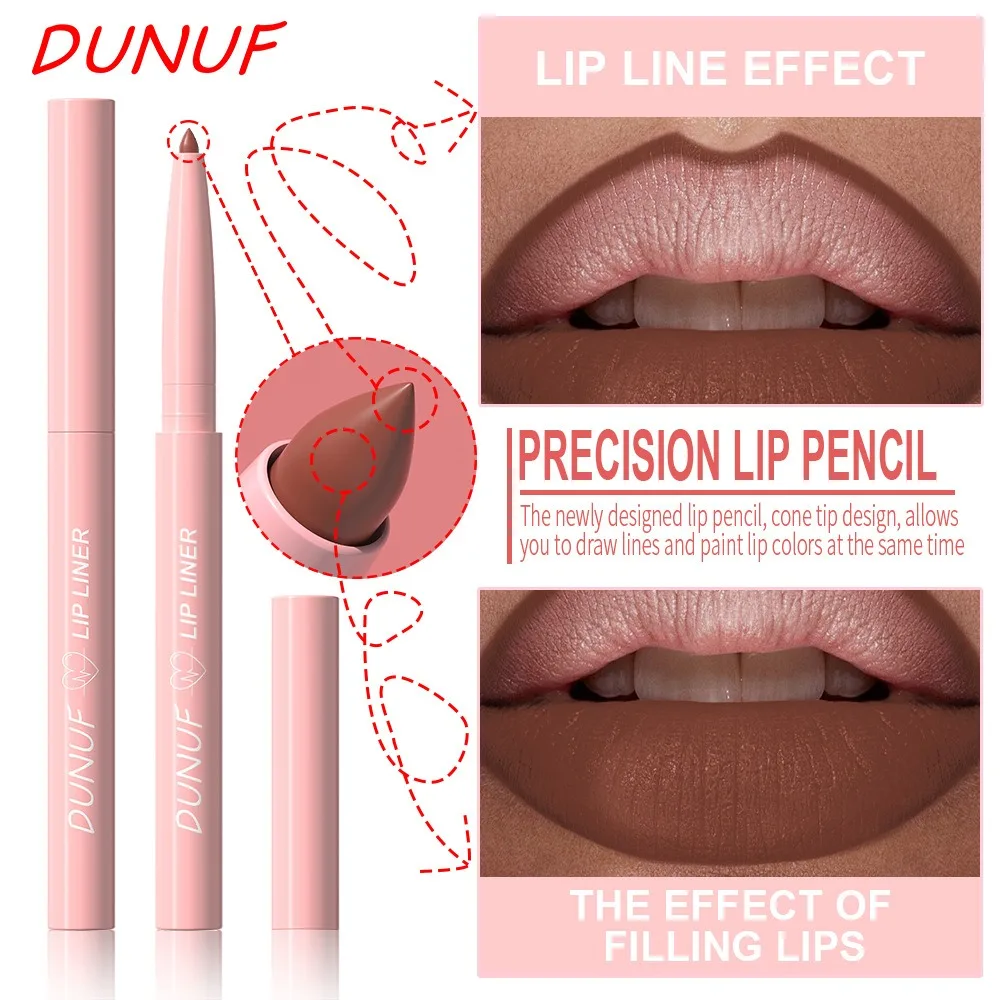 DUNUF 12 สี Velvet Matte Lipliner ดินสอกันน้ํา Non-stick Cup ลิปสติก Nude Pink Lip Liner Outline Lips Contour แต่งหน้า