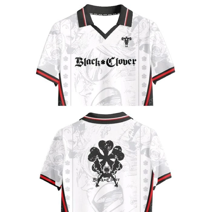 Vintage Oversize Anime Black Five-leaf Clover Pattern Short Sleeve Tees Unisex Manga Printed Shirt Japanese Classic Anime Tee