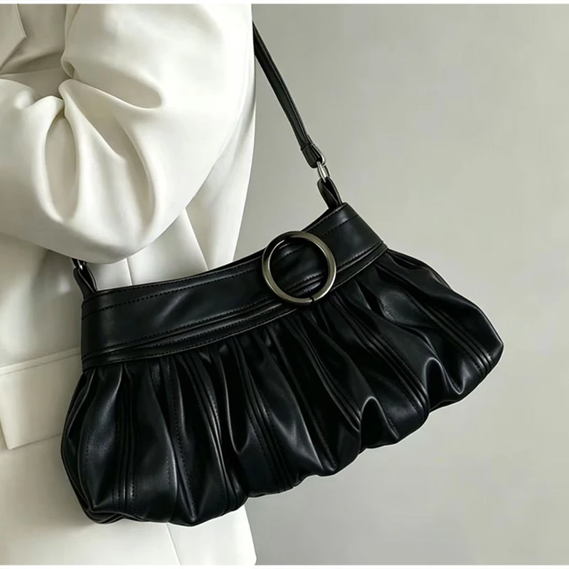 Koreanische Umhängetasche mit Polka Dots, große Tragetasche mit plissiertem Design und Holzknopf-Dekor, niedliche lässige Handtasche für Mädchen – Detail 36