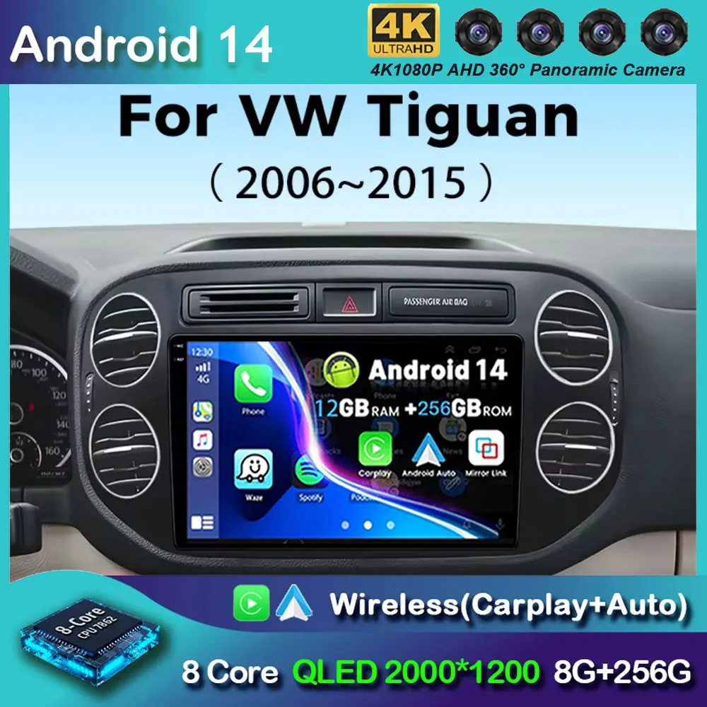 

Автомобильный радиоприемник на Android 14 для Volkswagen VW Tiguan 2006 2010 2016 Golf Plus, беспроводной автомобильный стереопроигрыватель для Carplay, мультимедийный плеер с Wi-Fi