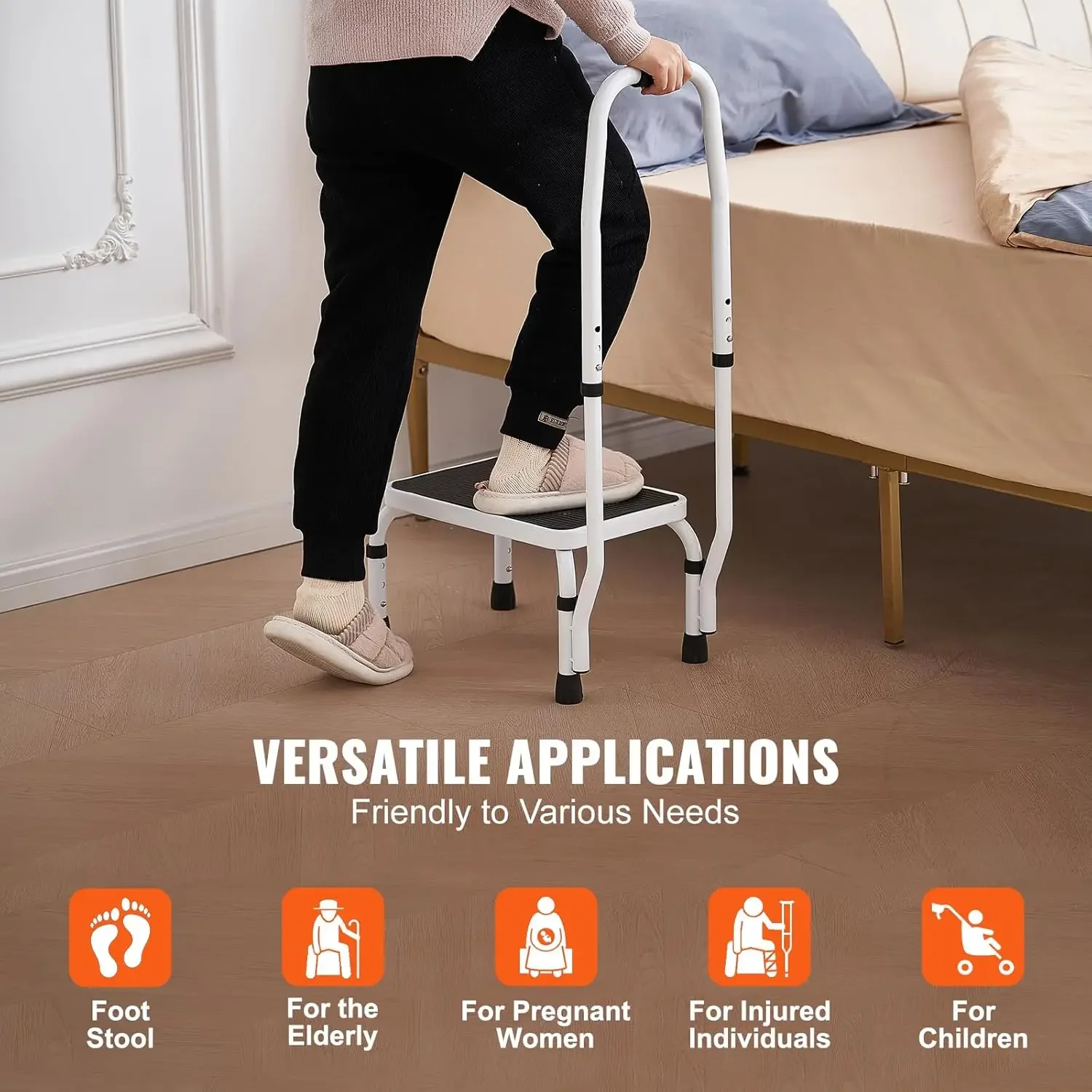 Step Stool 1-Step 330lbs Capacity,3 Adjustable Height with Handle Steel Step Ladder,Portable Toddler Step Stools for Adults