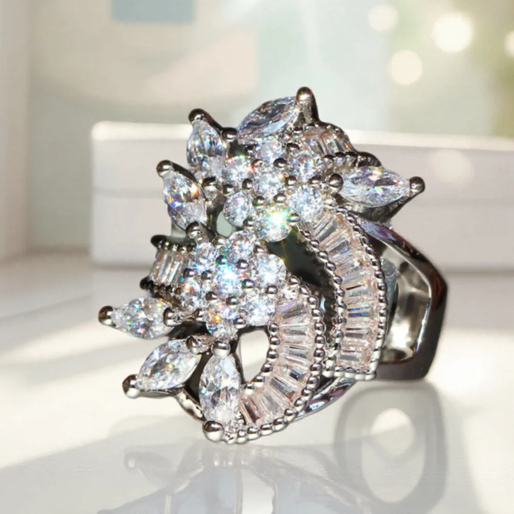 1 Pc High Synthetic Zirconia Flower Ring Fashion Personality Ring Bride Engagement Commitment Wedding Anniversary  Daily Wear Gifts Engagement Ring Valentine's Day Gift Mother's Day Gift Fashion Jewelry for Friends Wife Lover Lover Mothe